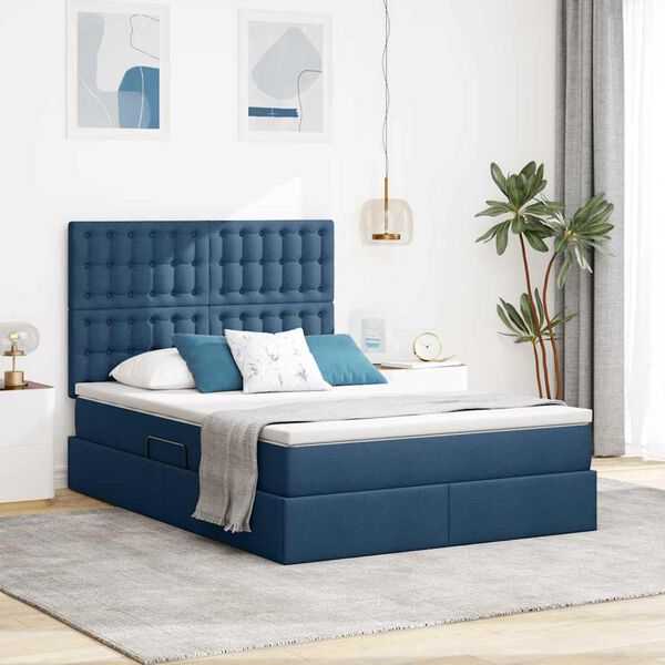 vidaXL Bett mit Stauraum und LED mit LED Blau 140 x 190 cm Polyester