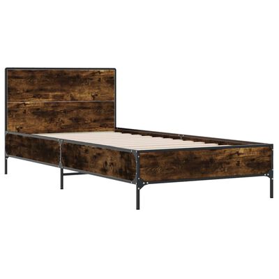 vidaXL Bettgestell Räuchereiche 90x200 cm Holzwerkstoff und Metall