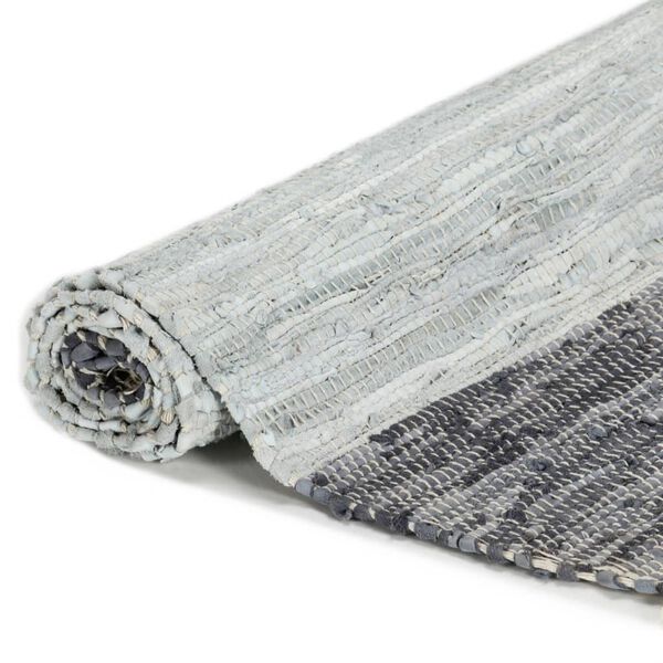 vidaXL Chindi-Teppich Handgewebt Leder 120x170 cm Grau