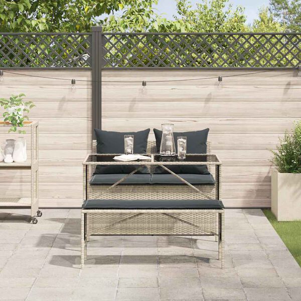 vidaXL 3-tlg. Garten-Essgruppe mit Kissen Hellgrau Poly Rattan