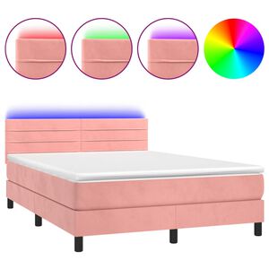 vidaXL Boxspringbett mit Matratze & LED Rosa 140x200 cm Samt