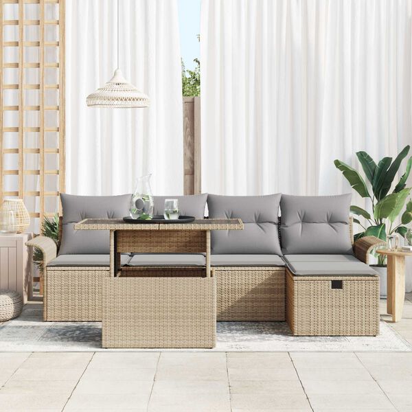 vidaXL Gartensofa-set mit Kissen mit Speicher 6 pcs Beige Poly-Rattan