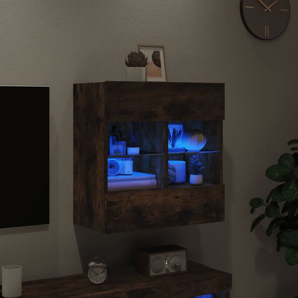 vidaXL TV-Wandschrank mit LED-Leuchten R&auml;uchereiche 58,5x30x60,5 cm