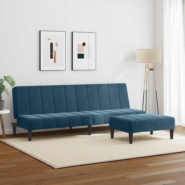 vidaXL Schlafsofa 2-Sitzer mit Fu&szlig;hocker Schwarz Samt