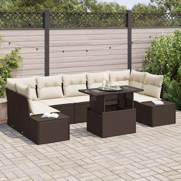 vidaXL Garten-Sofa-Set mit Kissen 8 pcs Braun und Creme