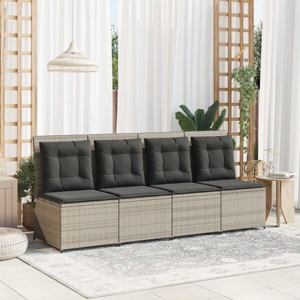 vidaXL Gartensessel mit Liegefunktion und Kissen Hellgrau Poly Rattan