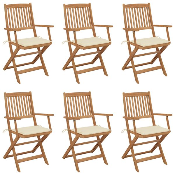 vidaXL Klappbare Gartenst&uuml;hle 6 Stk. mit Kissen Massivholz Akazie