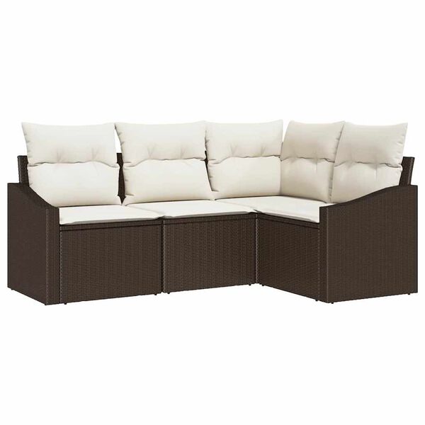 vidaXL Sofa Set mit Kissen 4 pcs Braun Poly-Rattan