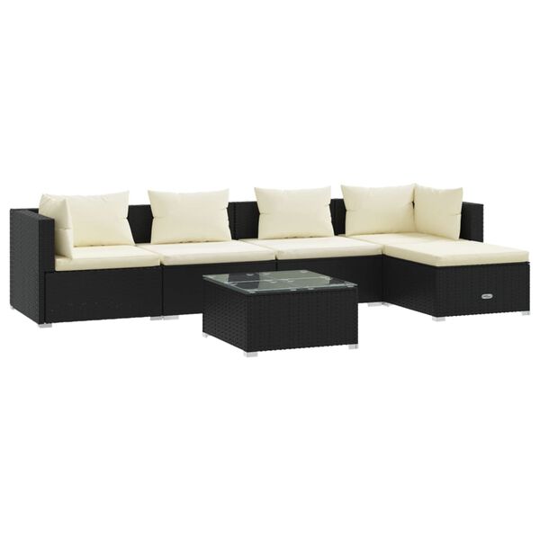 vidaXL 6-tlg. Garten-Lounge-Set mit Kissen Poly Rattan Schwarz