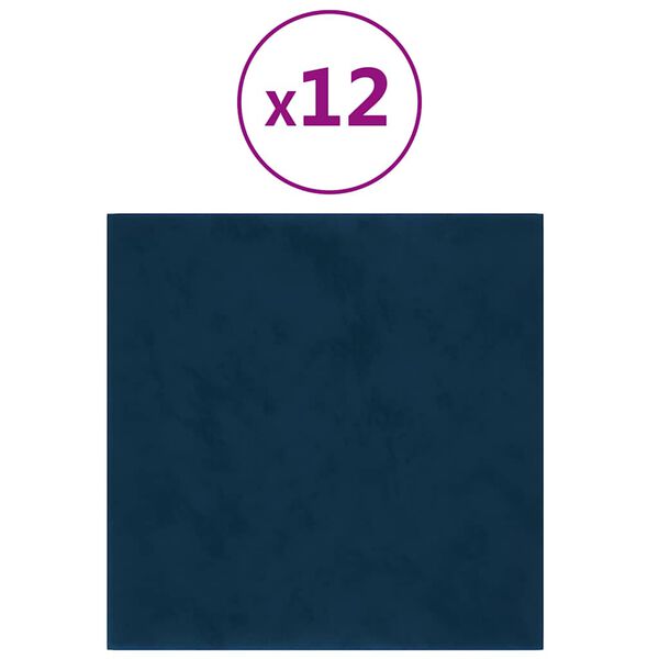 vidaXL Wandpaneele 12 Stk. Blau 30x30 cm Samt 1,08 m&sup2;