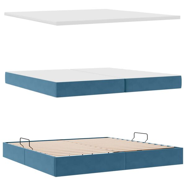 vidaXL Bett mit Stauraum und LED mit LED Dunkelblau 200 x 200 cm Samt