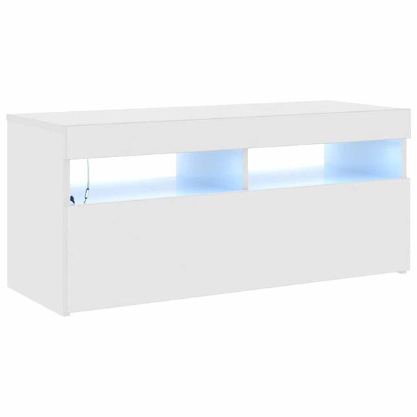 vidaXL TV-Schrank mit LED-Leuchten Hochglanz-Weiß 90x35x40 cm