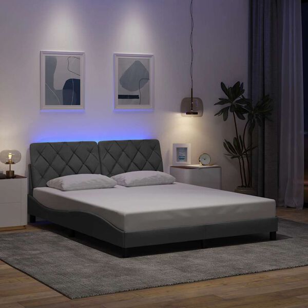 vidaXL Bettgestell mit LED ohne Matratze Hellgrau 160x200 cm Stoff