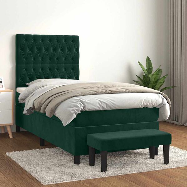 vidaXL Boxspringbett mit Matratze Dunkelgr&uuml;n 100x200 cm Samt