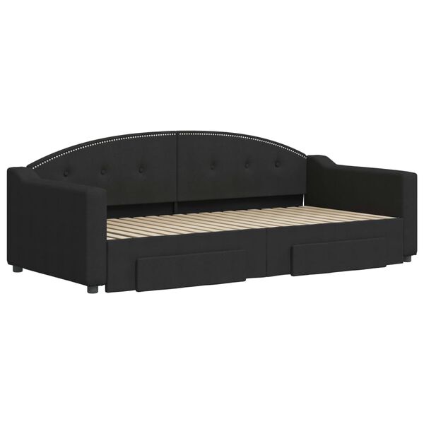 vidaXL Tagesbett Ausziehbar mit Schubladen Schwarz 90x190 cm Stoff