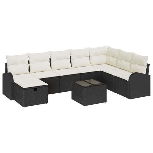 vidaXL Garten-Sofa-Set mit Kissen 9 pcs Schwarz Poly Rattan