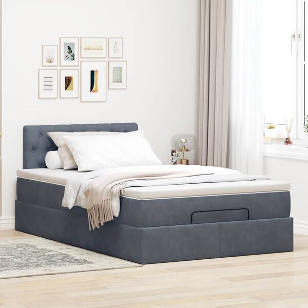 vidaXL Ottoman-Bett mit Matratze Dunkelgrau 120x190 cm Samt