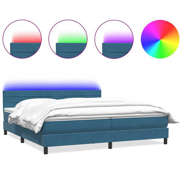 vidaXL Boxspringbett mit Matratze & LED Dunkelblau 180x210 cm Samt