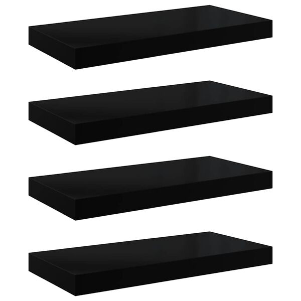 vidaXL Schweberegale 4 Stk. Hochglanz-Schwarz 50x23x3,8 cm MDF