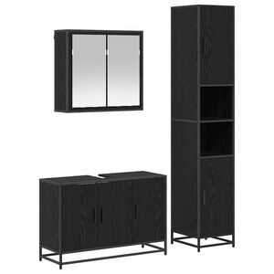 vidaXL Badezimmerm&ouml;bel-Set 3 Stk. Schwarz Eichen-Optik Holzwerkstoff
