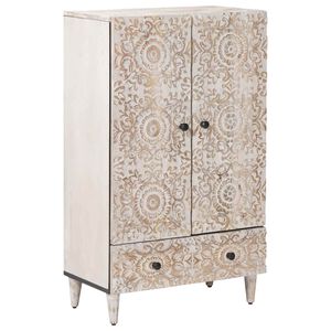 vidaXL Hochschrank mit Regal Wei&szlig; 60 x 33,5 x 100 cm Massivholz Mango