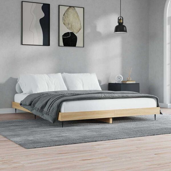 vidaXL Bettgestell ohne Matratze Sonoma-Eiche 200x200 cm Holzwerkstoff