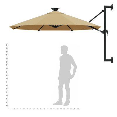 vidaXL Sonnenschirm zur Wandmontage mit LEDs 300 cm Taupe