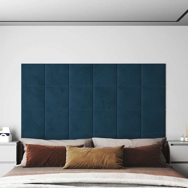 vidaXL Wandpaneele 12 Stk. Blau 30x30 cm Samt 1,08 m&sup2;