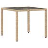 vidaXL Gartentisch mit Glasplatte Beige 90x90x75 cm Poly Rattan