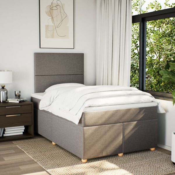 vidaXL Boxspringbett mit Matratze Taupe 120x200 cm Stoff