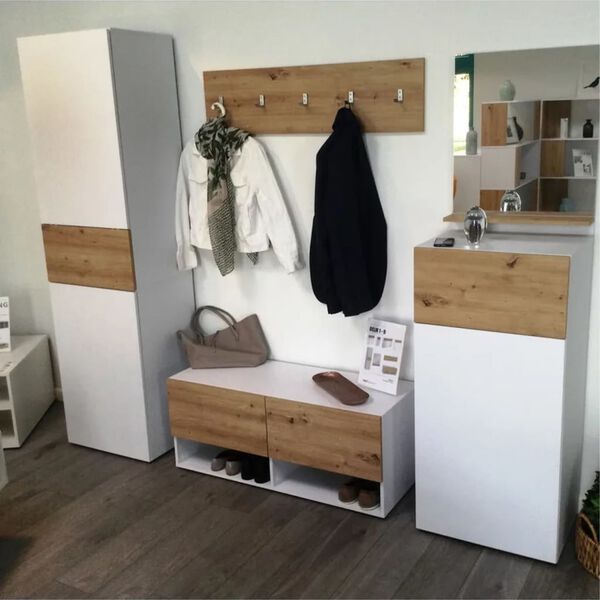 FMD Kleiderschrank mit 2 T&uuml;ren 54,5x41,7x199,1 cm Wei&szlig; & Artisan-Eiche