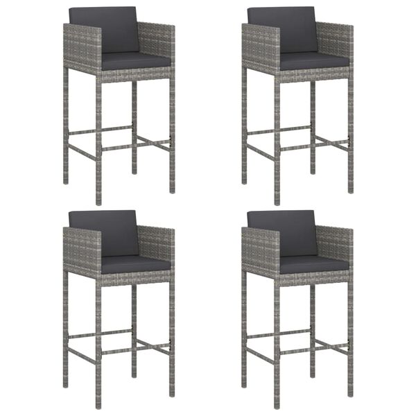 vidaXL 5-tlg. Gartenbar-Set mit Kissen Grau Poly Rattan