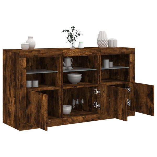 vidaXL Sideboard mit LED-Leuchten Räuchereiche 123x37x67 cm