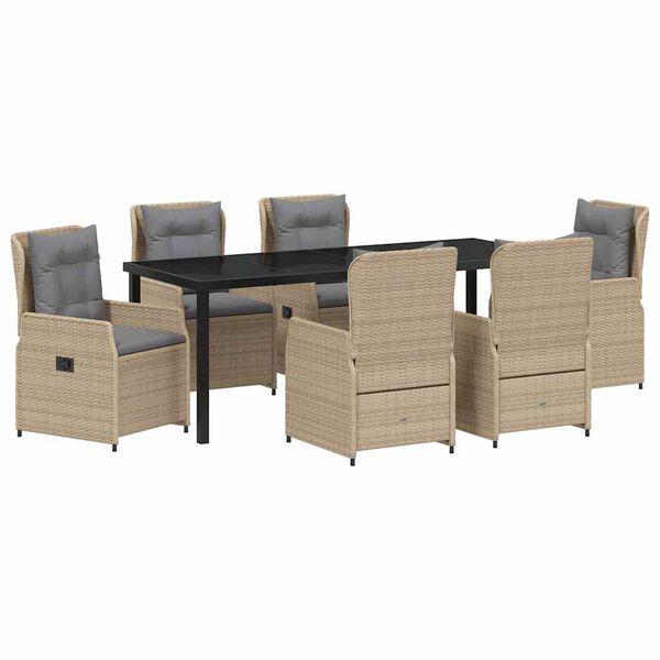 vidaXL Garten Essgruppe 7 pcs Beige und Hellgrau Poly-Rattan