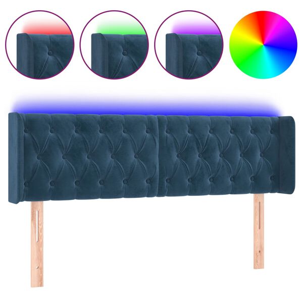 vidaXL LED Kopfteil Dunkelblau 147x16x78/88 cm Samt