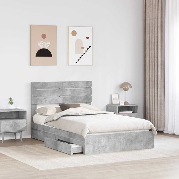 vidaXL Aufbewahrungsbett Beton Grau 135 x 190 cm Holzwerkstoff