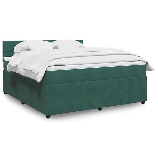 vidaXL Boxspringbett mit Matratze Dunkelgr&uuml;n 180x200 cm Samt