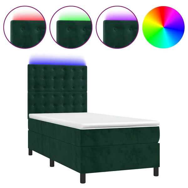 vidaXL Boxspringbett mit Matratze & LED Dunkelgr&uuml;n 80x200 cm Samt