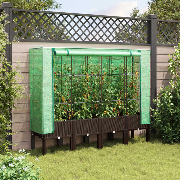 vidaXL Hochbeet mit Gew&auml;chshaus-Aufsatz Rattan-Optik 160x40x140 cm