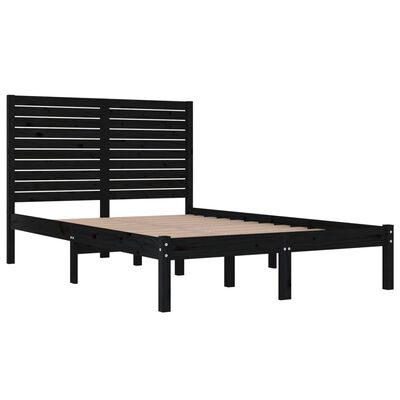 vidaXL Massivholzbett Schwarz 135x190 cm