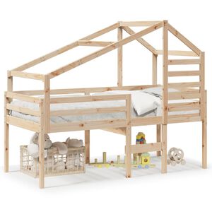 vidaXL Hochbett mit Dach 90x190 cm Massivholz Kiefer