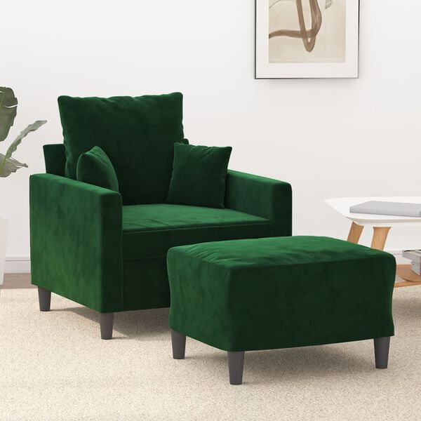 vidaXL Sessel mit Hocker Dunkelgr&uuml;n 60 cm Samt
