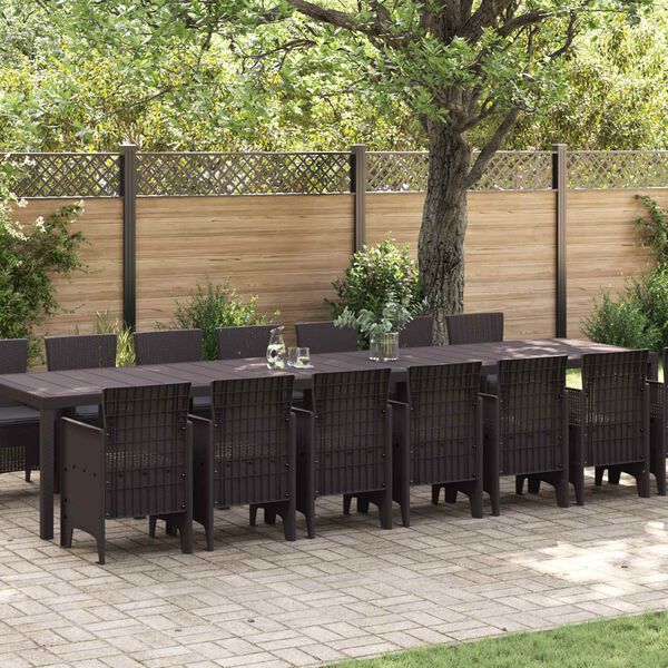 vidaXL Garten-Esszimmergarnitur mit Kissen mit Kissen 15 pcs Braun PP