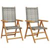 vidaXL Klappst&uuml;hle, 2 St&uuml;ck, grau, Massivholz Akazie und Polyrattan