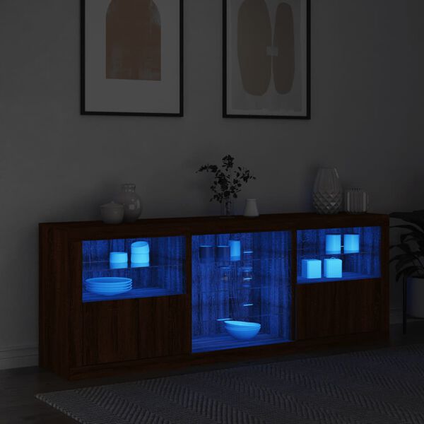 vidaXL Sideboard mit LED-Leuchten Braun Eichen-Optik 181,5x37x67 cm