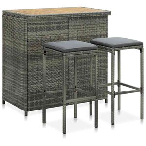 vidaXL 3-tlg. Bar Set Poly Rattan Grau