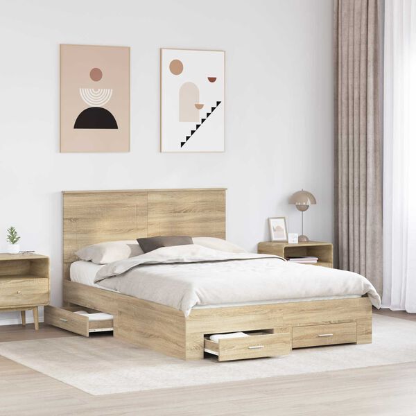 vidaXL Bettrahmen mit Kopfteil Sonoma-Eiche 150 x 200 cm Holzwerkstoff