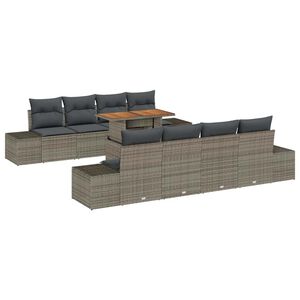 vidaXL Gartensofa-set 9 Stk. Grau Poly-Rattan