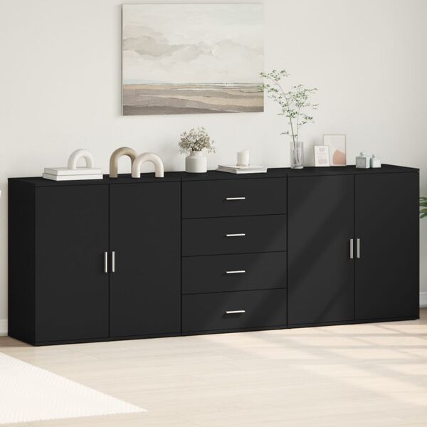 vidaXL Sideboards 3 Stk. Schwarz Holzwerkstoff