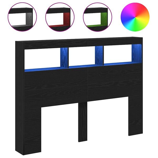vidaXL LED-Kopfteil mit Ablagen Schwarz Eichen-Optik 140x17x102 cm